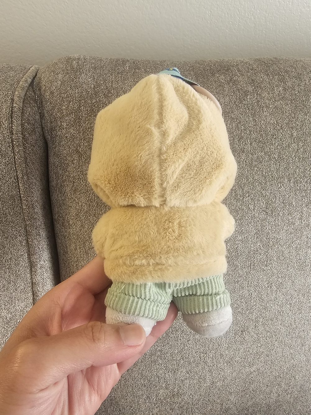 Beige Plush Character Doll with Mint Accent Hoodie - Soft Kids Plush - Picture 2 of 4